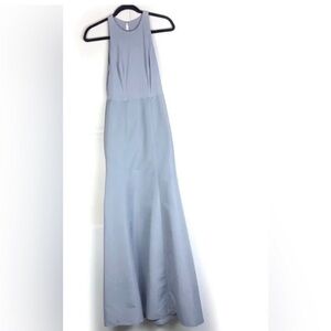NWT ALFRED SUNG Platinum Light Blue Jersey Sateen Mikado Long Gown with Sash...